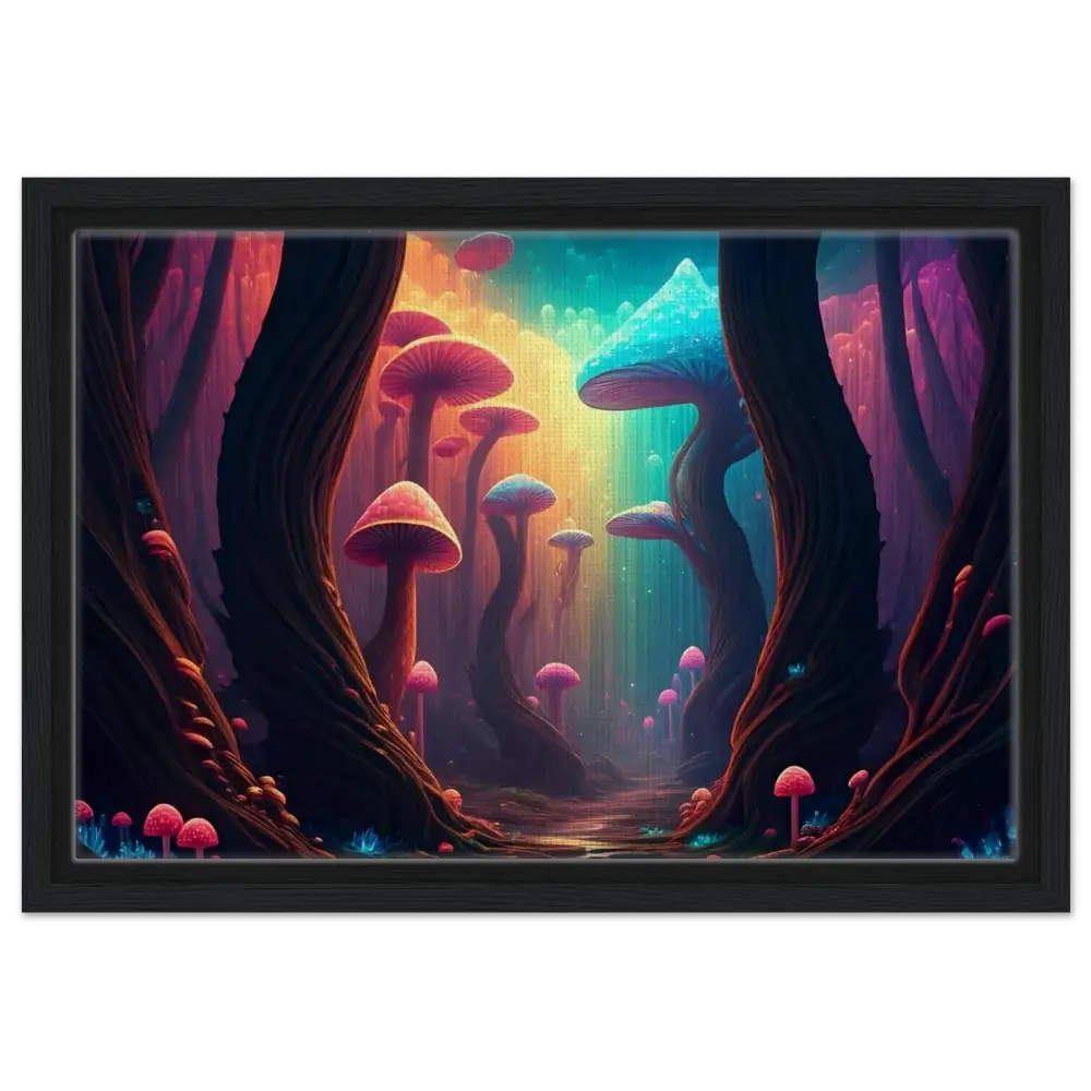 Framed psychedelic mushroom forest artwork from Shroom Bloom The Veil Beyond PixiOnyx Cosmic Corridor Edition