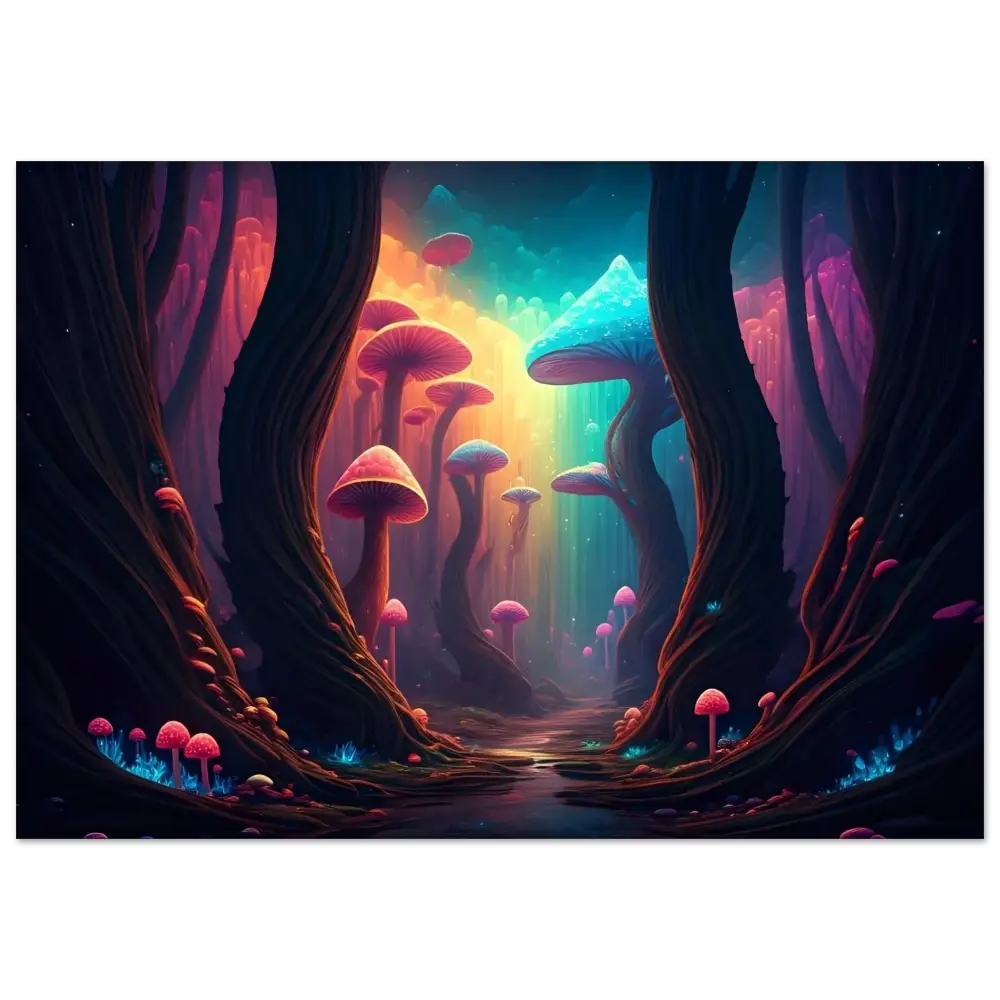 Surreal Mushroom Forest framed poster from Shroom Bloom The Veil Beyond by PixiOnyx