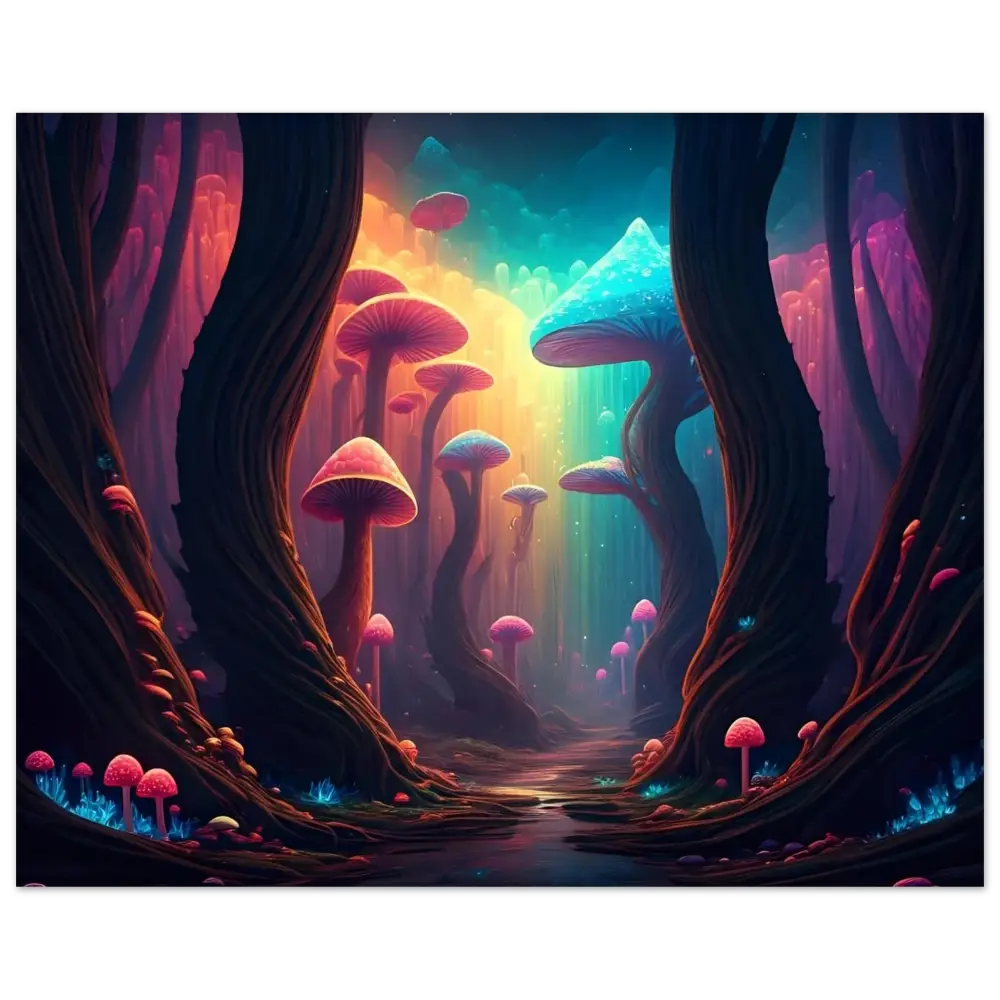 Surreal mushroom forest framed poster from PixiOnyx Dreambound Forest Collection
