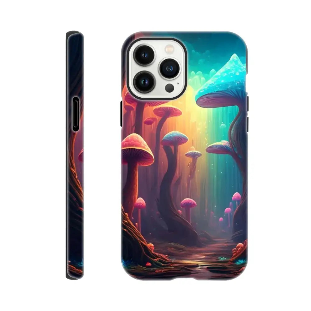 Mushroom-themed phone case titled Shroom Bloom The Veil Beyond for iPhone on PixiOnyx