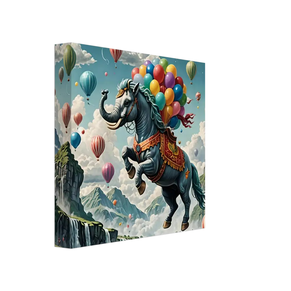 Fantasy elephant-horse hybrid with balloons displayed on Skybound Majesty Fantasy Canvas Wall Art