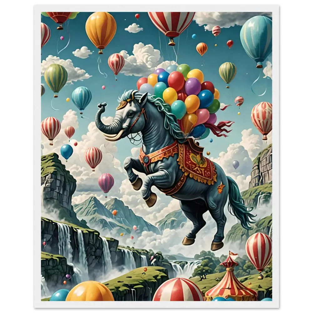 Fantasy elephant-horse hybrid with balloons on Skybound Majesty premium matte paper poster