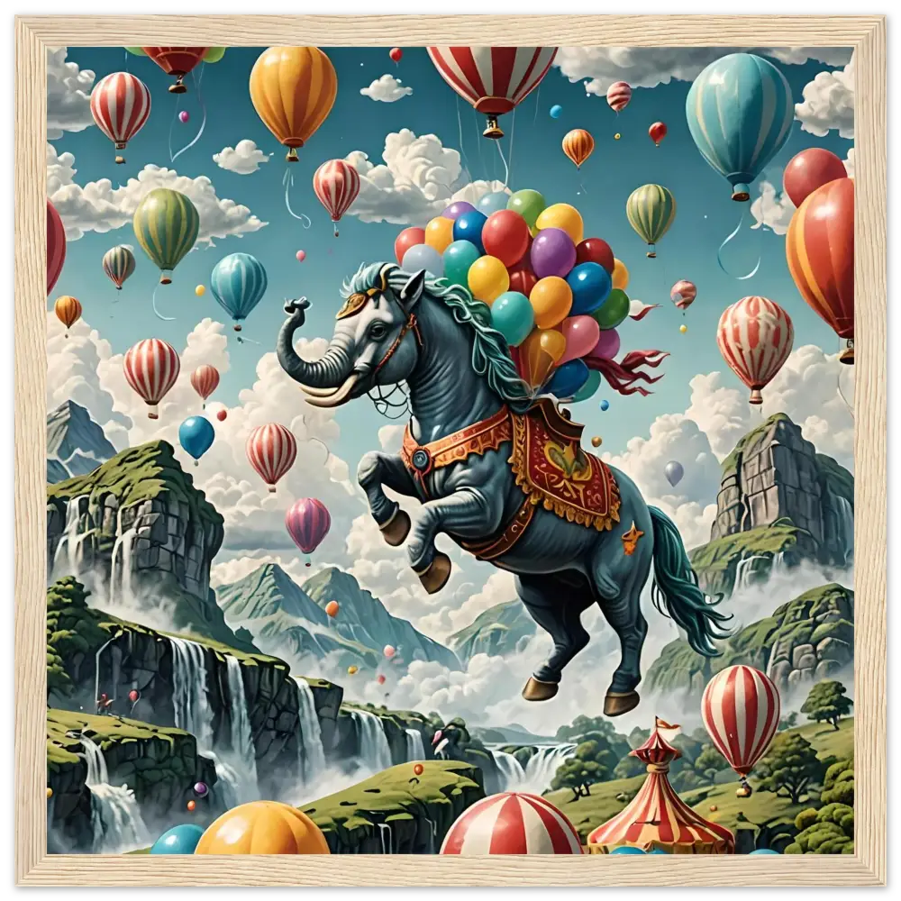 Fantastical Elephant-Horse Hybrid with Balloons on Skybound Majesty PixiOnyx Poster