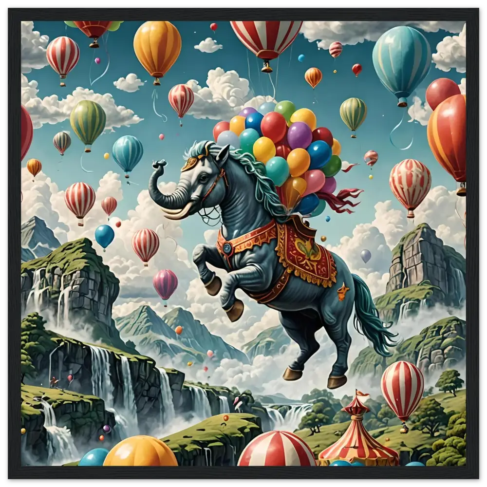 Elephant-headed horse with balloons on Skybound Majesty PixiOnyx premium matte paper poster