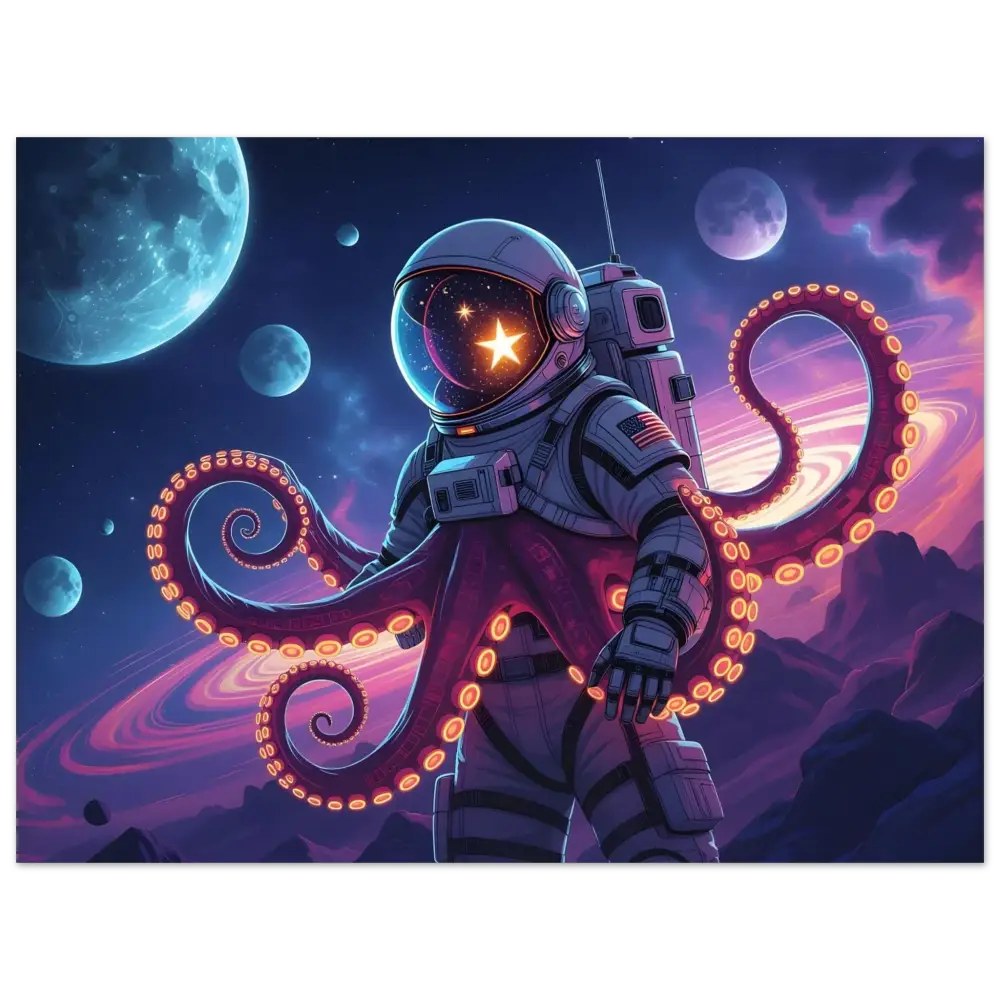 Astronaut octopus hybrid illustration on Space Octonaut Poster Cosmic Tentacle Voyager