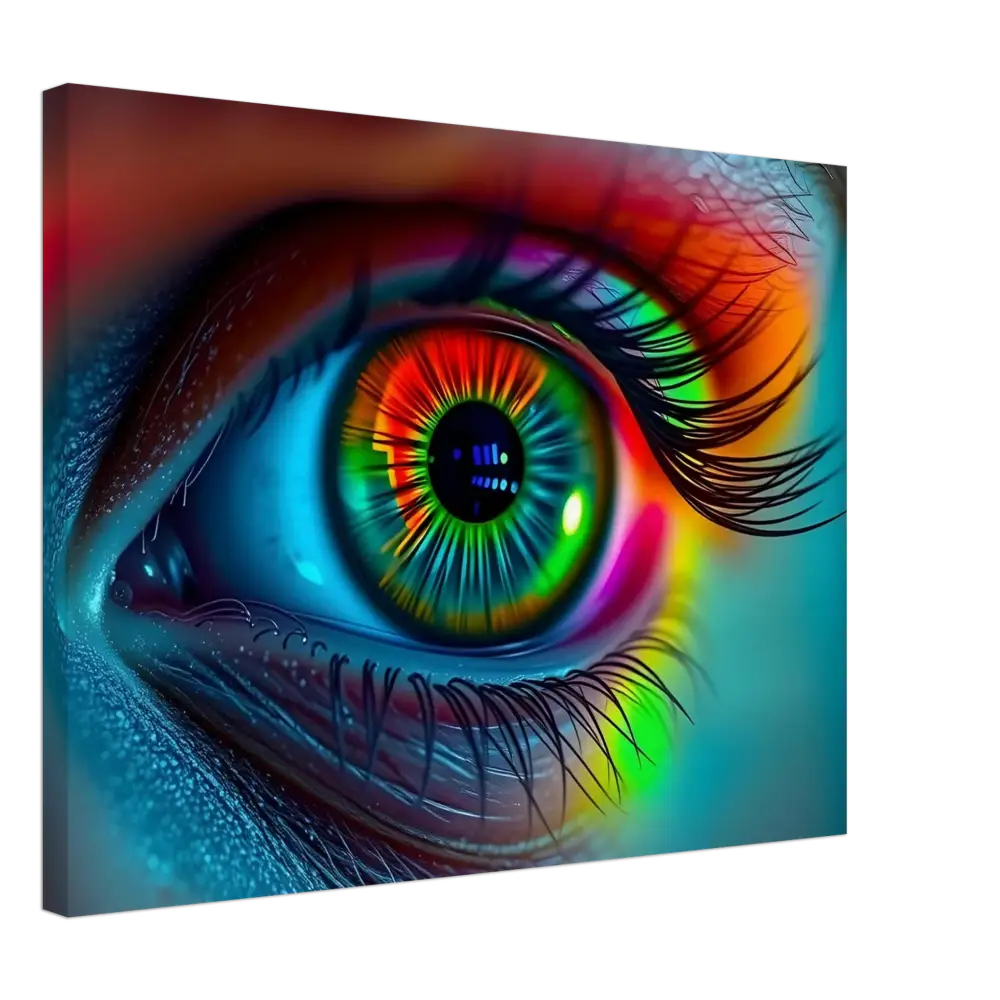 Vibrant rainbow eye canvas artwork from Spectrum Vision Canvas – Chromatic Pulse by PixiOnyx
