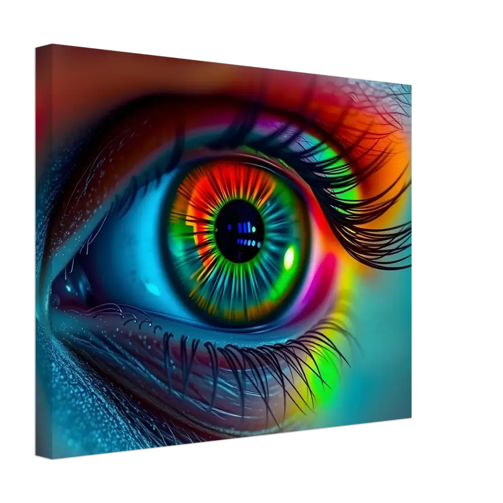 Colorful eye canvas from Spectrum Vision Canvas Chromatic Pulse PixiOnyx Surrealist Wall Art