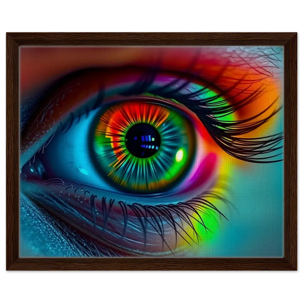 Framed colorful eye artwork on Spectrum Vision Trance Core PixiOnyx floating frame canvas