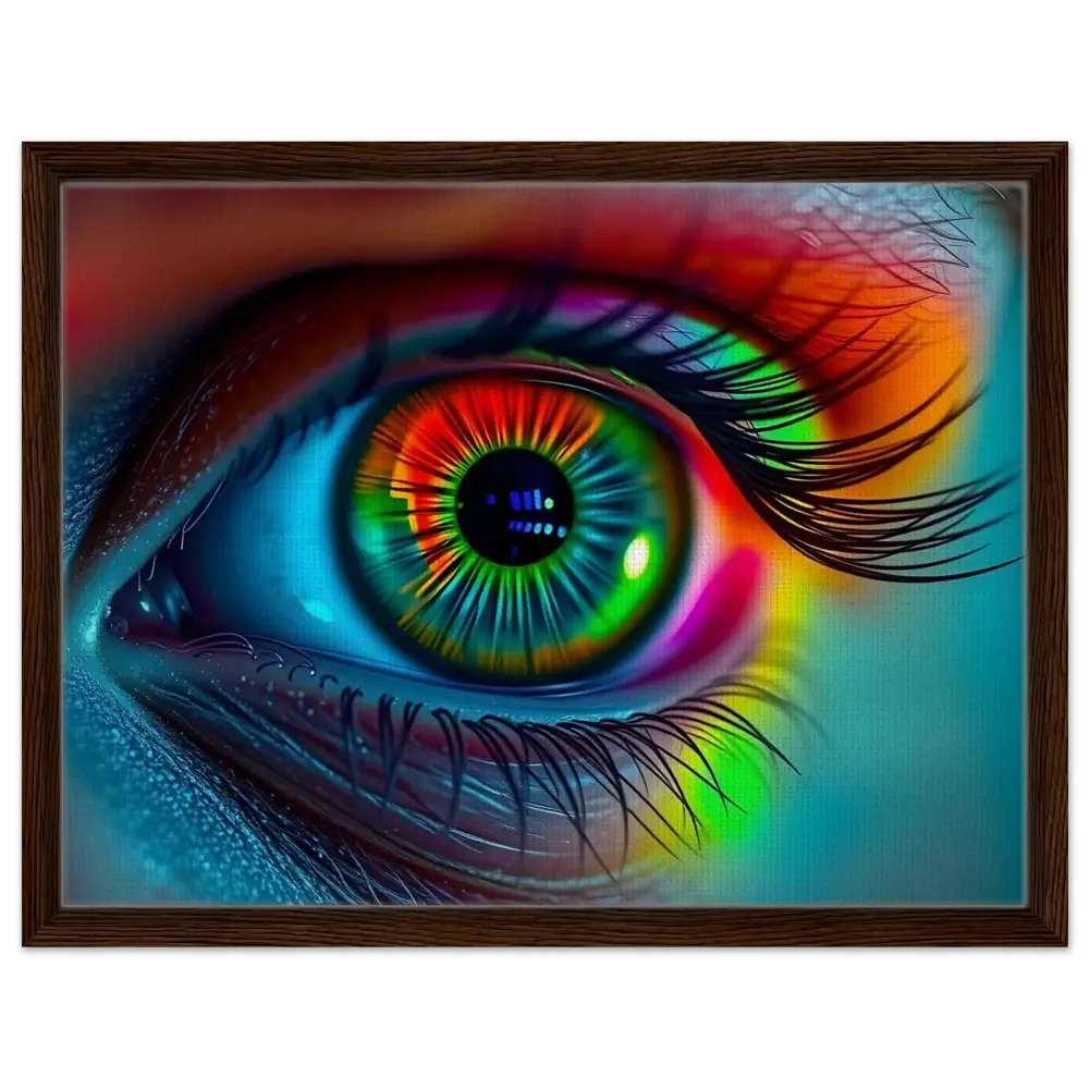 Colorful eye artwork on Spectrum Vision Framed Canvas with Trance Core design