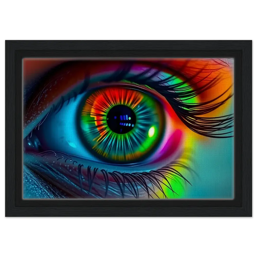 Colorful eye artwork on Spectrum Vision Framed Canvas Trance Core PixiOnyx Floating Frame