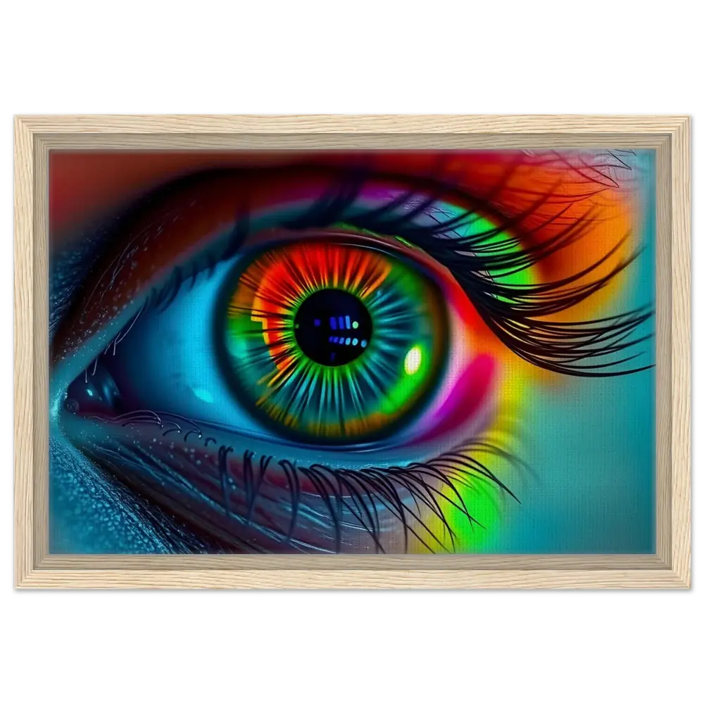Framed colorful eye art on Spectrum Vision Trance Core PixiOnyx floating canvas