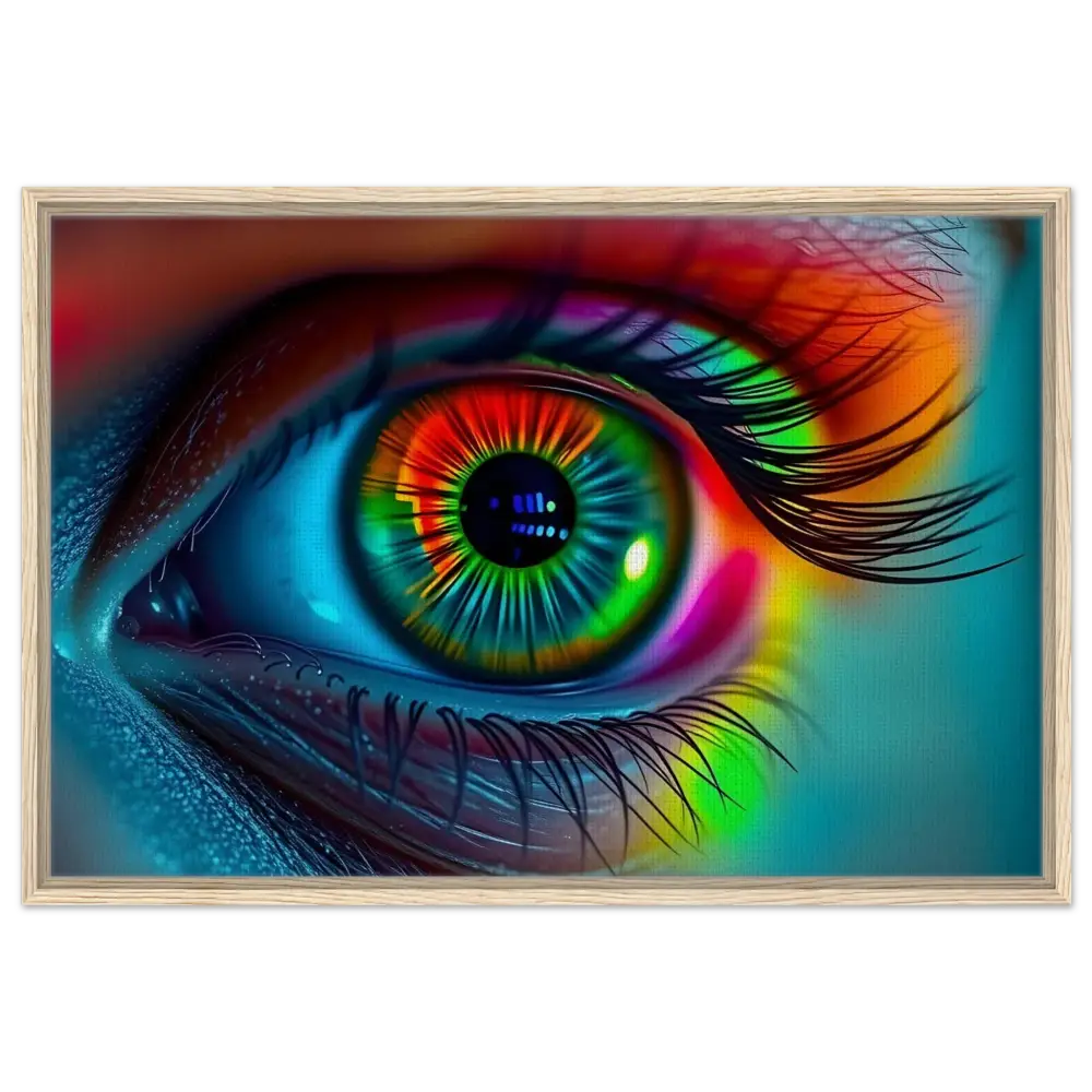 Framed colorful eye art on Spectrum Vision Canvas Trance Core PixiOnyx Floating Frame