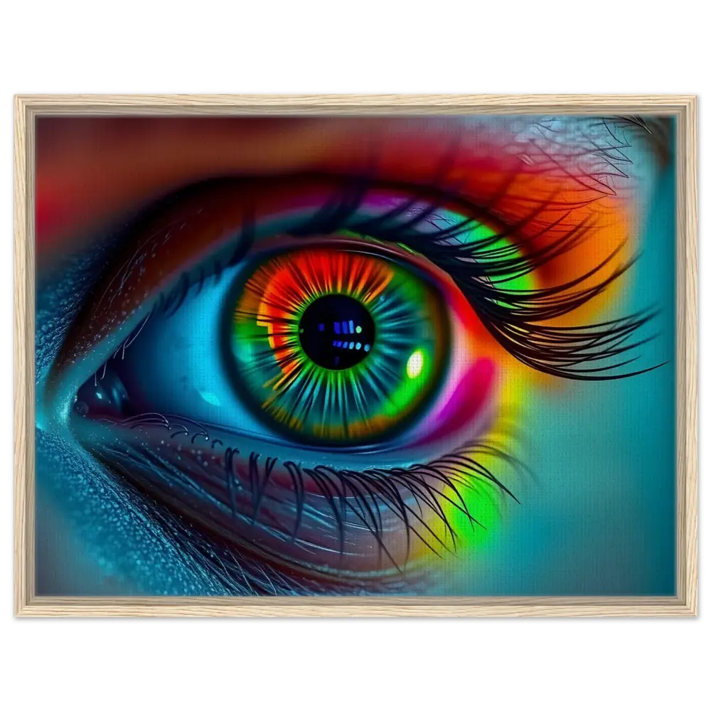 Colorful eye artwork on Spectrum Vision Framed Canvas Trance Core PixiOnyx Floating Frame