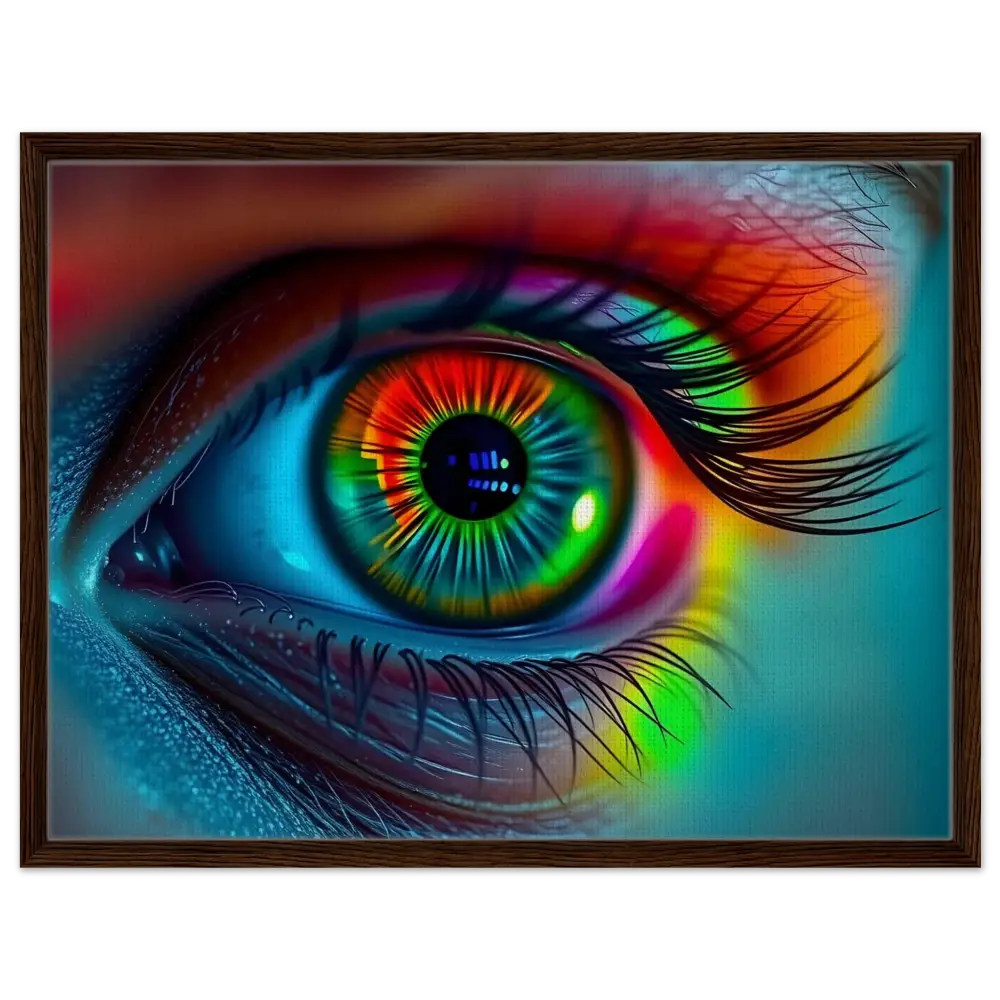 Framed colorful eye art on Spectrum Vision Trance Core PixiOnyx Floating Frame Canvas