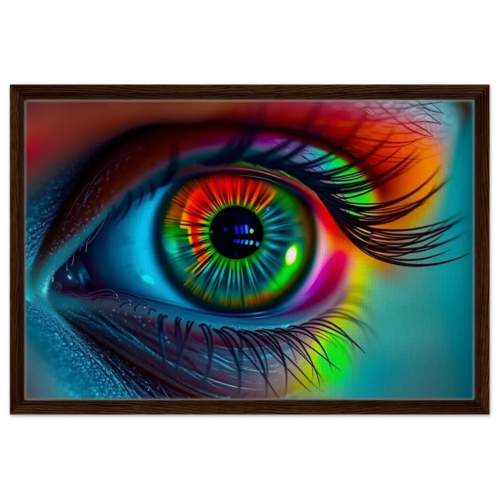 Framed colorful eye art from Spectrum Vision Framed Canvas Trance Core PixiOnyx floating frame