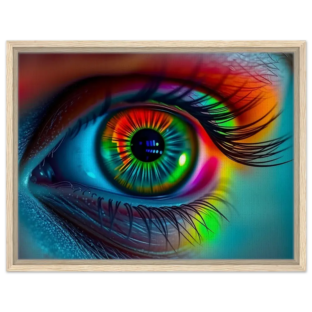 Colorful eye art framed on a canvas for Spectrum Vision Trance Core PixiOnyx display