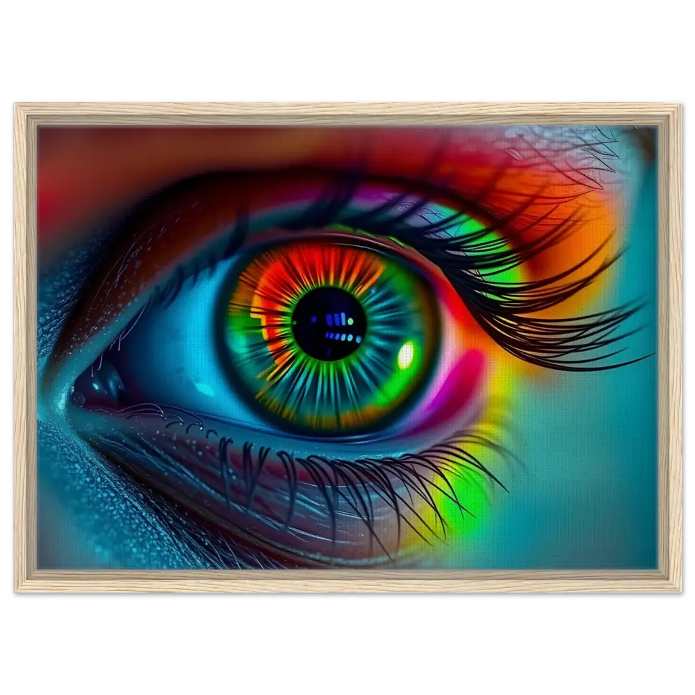Framed colorful eye art on Spectrum Vision Framed Canvas Trance Core PixiOnyx Floating Frame