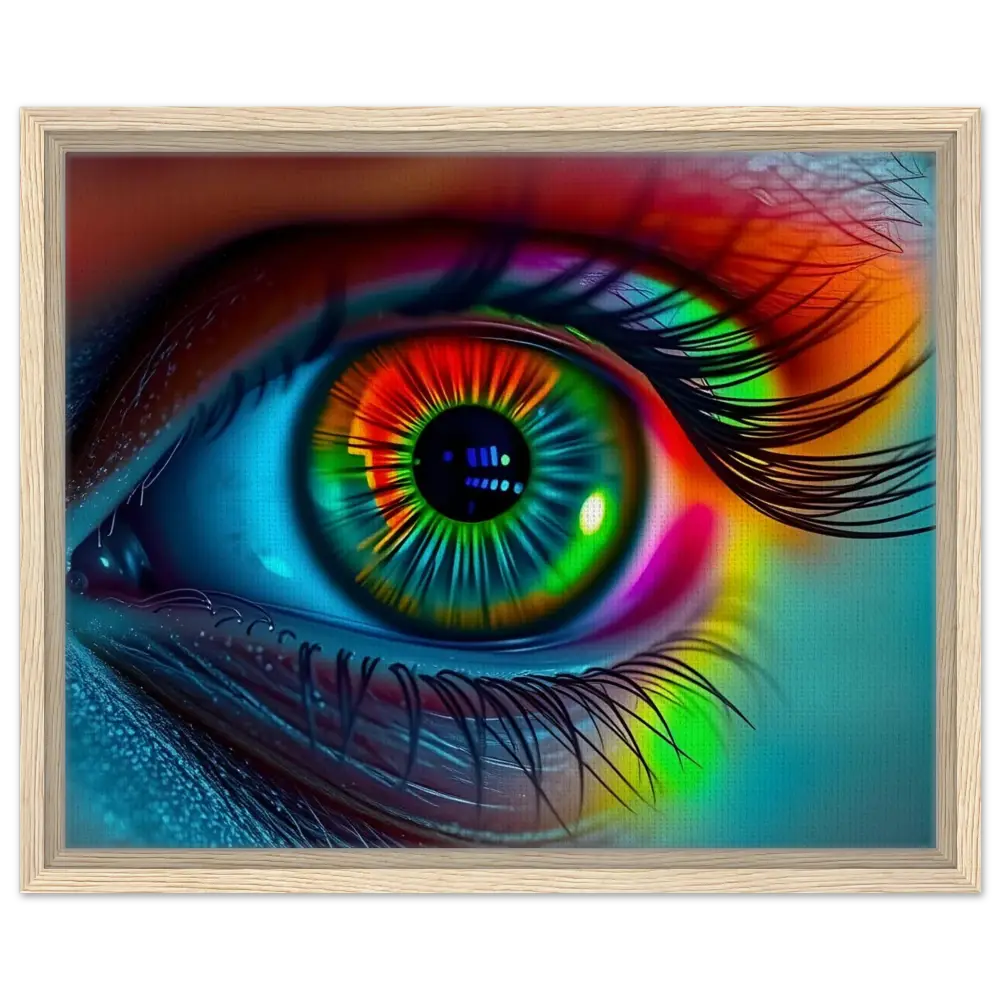 Colorful framed eye art on Spectrum Vision Framed Canvas Trance Core PixiOnyx floating frame
