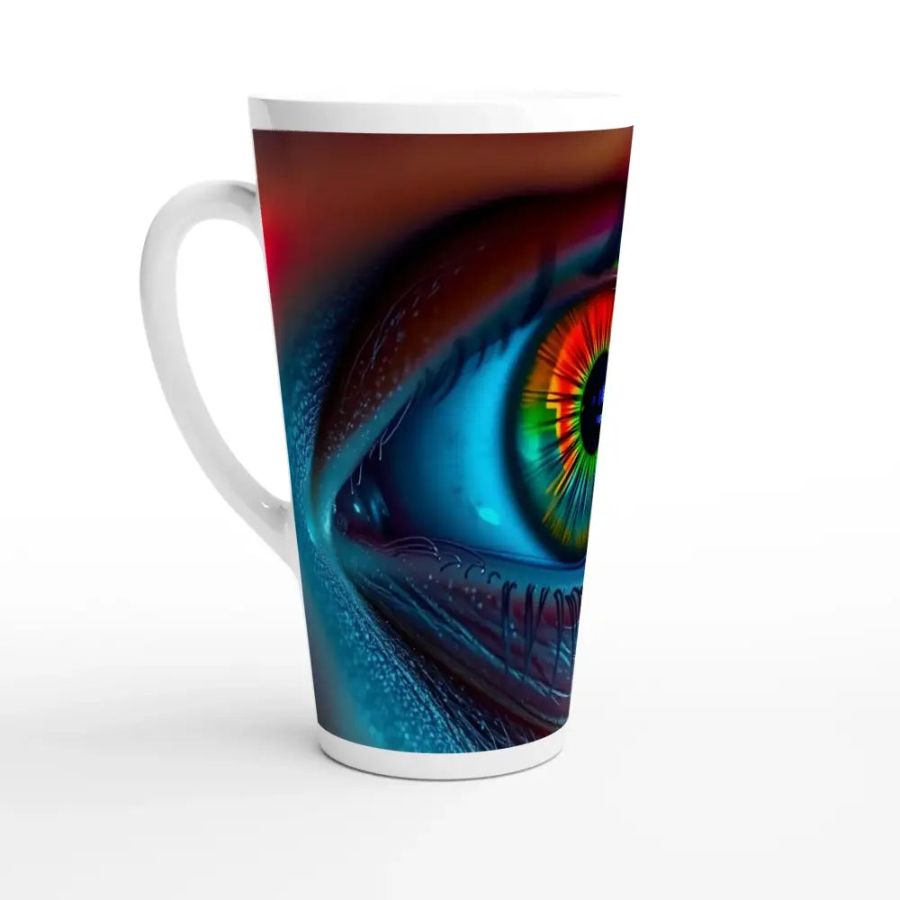 Spectrum Vision Latte Mug with colorful eye design and eyeball vessel in PixiOnyx 17oz