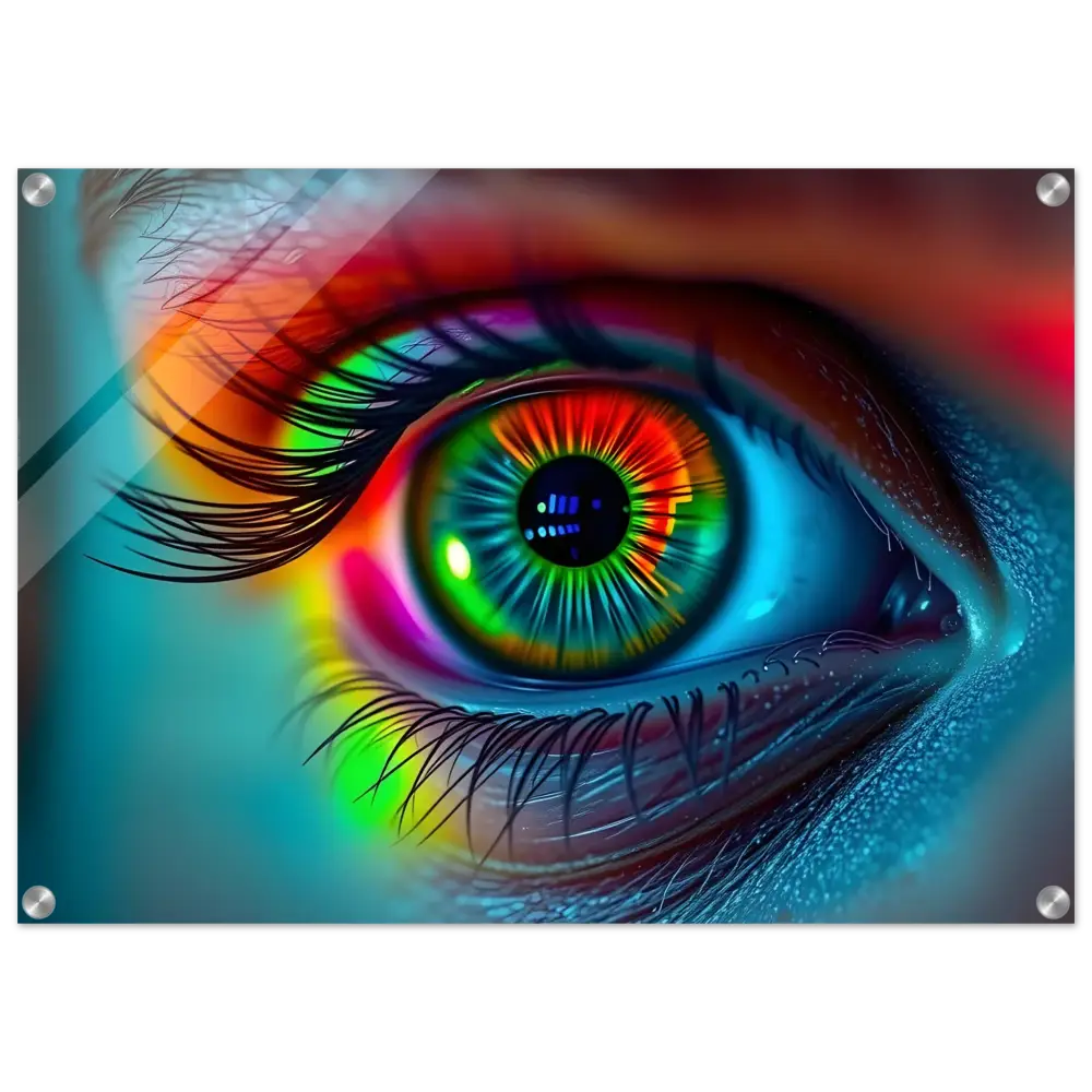 Rainbow-colored human eye art on Spectrum Vision Mirrored Acrylic Print by PixiOnyx