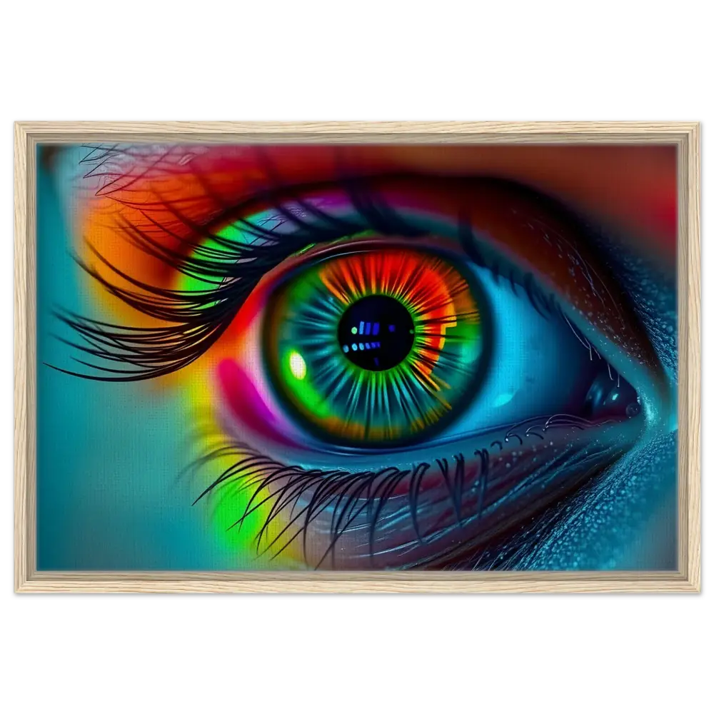 Framed colorful eye art on Spectrum Vision Mirrored Canvas by PixiOnyx Floating Frame