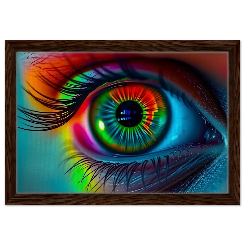 Colorful eye artwork framed in a floating canvas for modern home decor