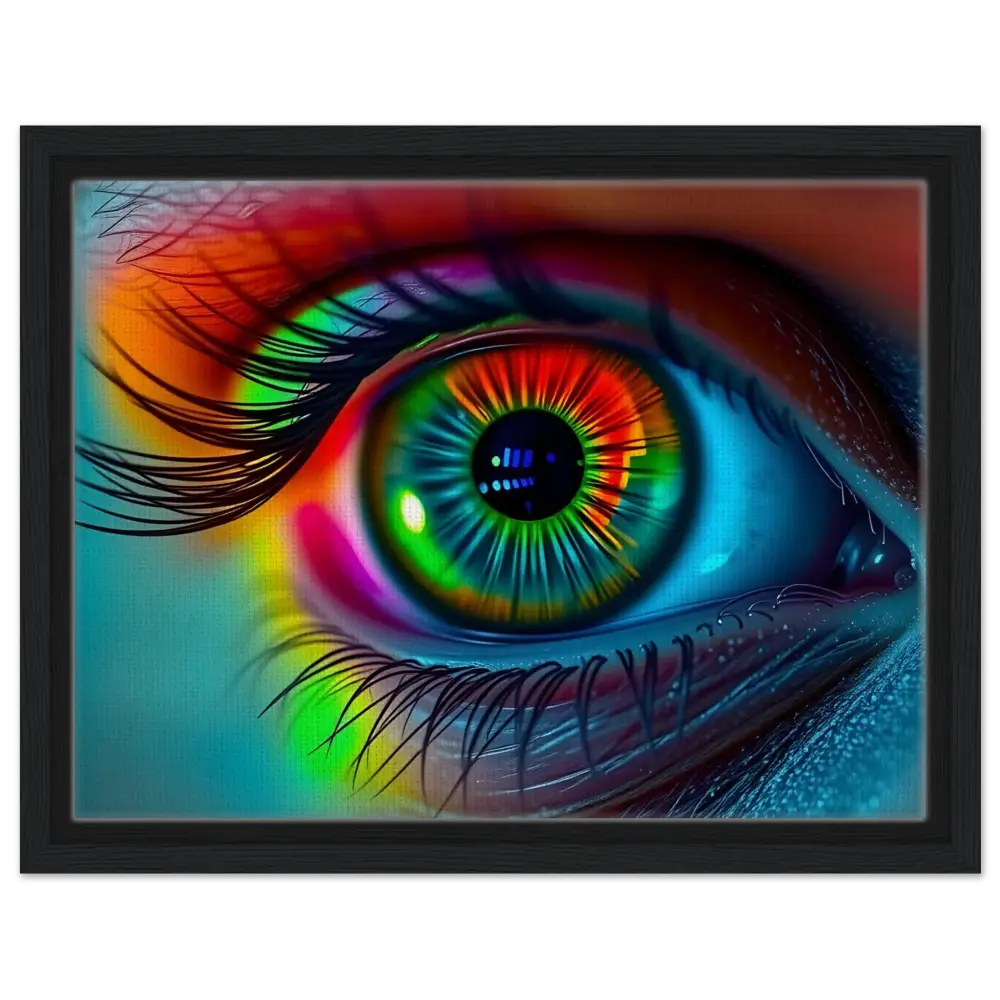 Colorful eye artwork on Spectrum Vision Mirrored Framed Canvas by PixiOnyx