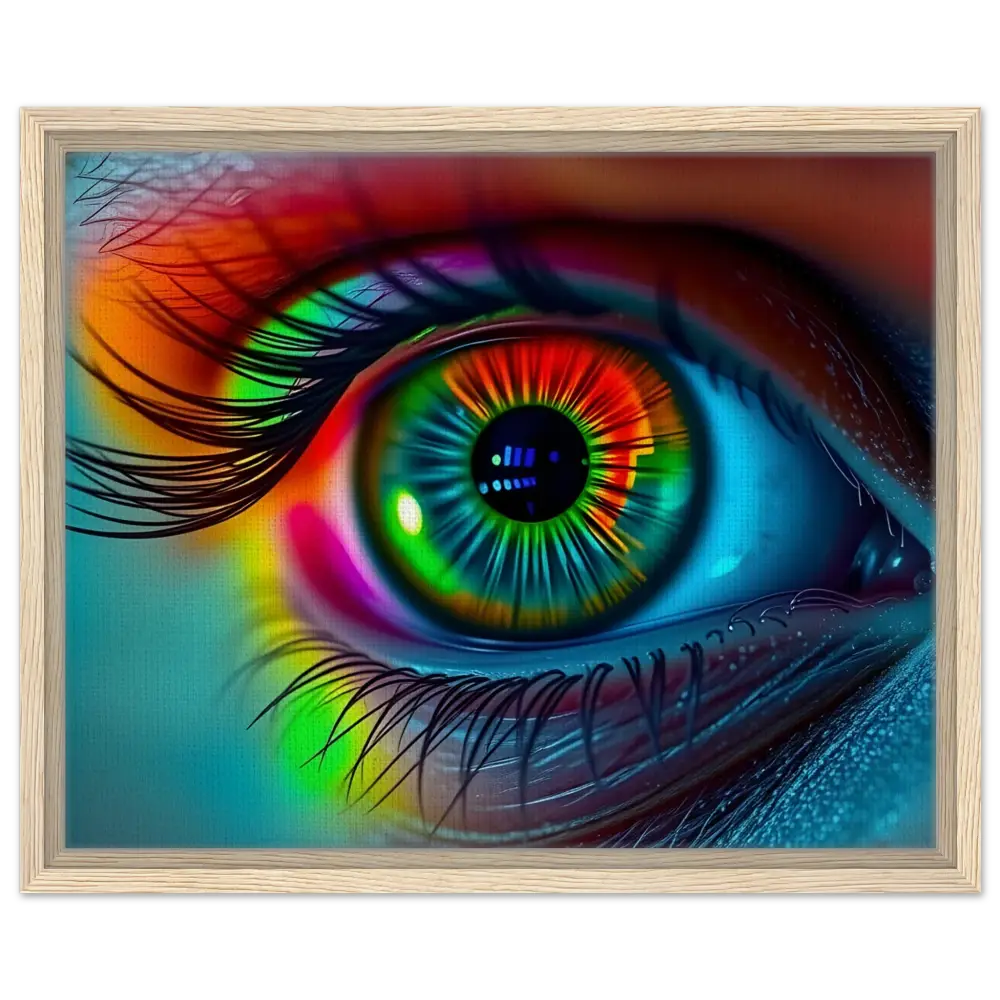 Framed rainbow eye artwork from Spectrum Vision Mirrored Canvas by PixiOnyx