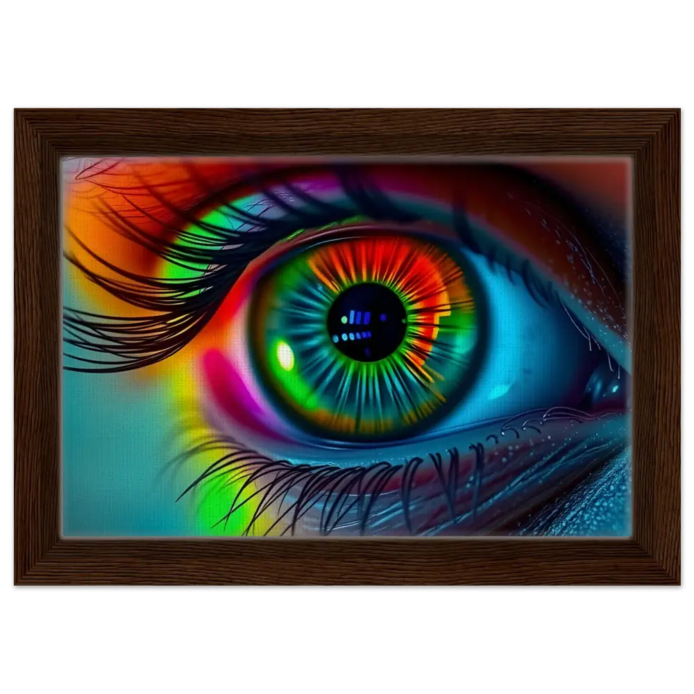 Framed colorful eye art from Spectrum Vision Mirrored Canvas with chromatic mirror design