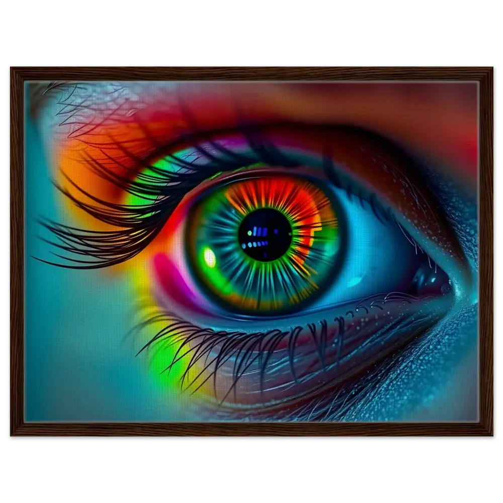 Colorful eye artwork on Spectrum Vision Mirrored Framed Canvas by PixiOnyx