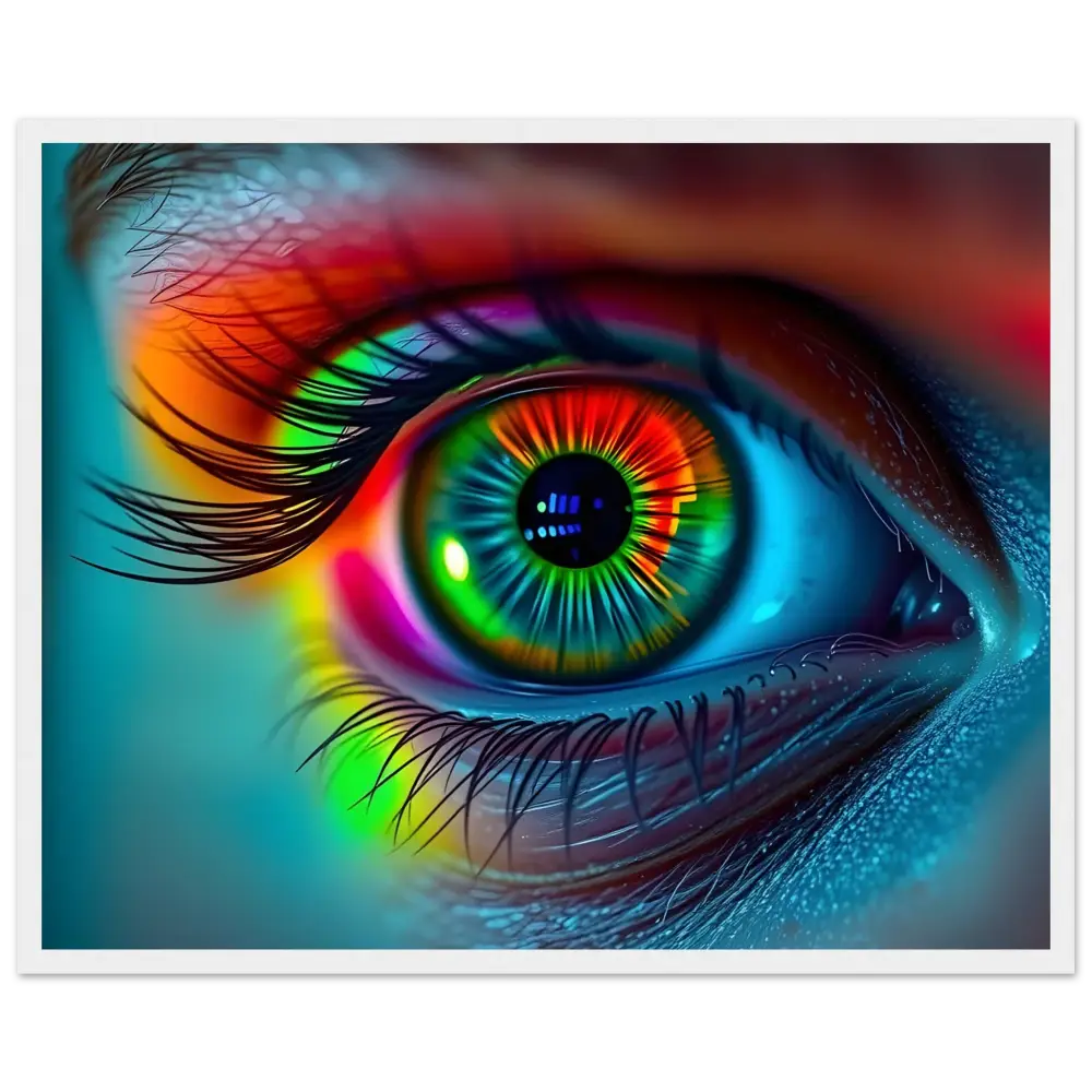Vibrant rainbow eye artwork in Spectrum Vision Mirrored Framed Poster by PixiOnyx