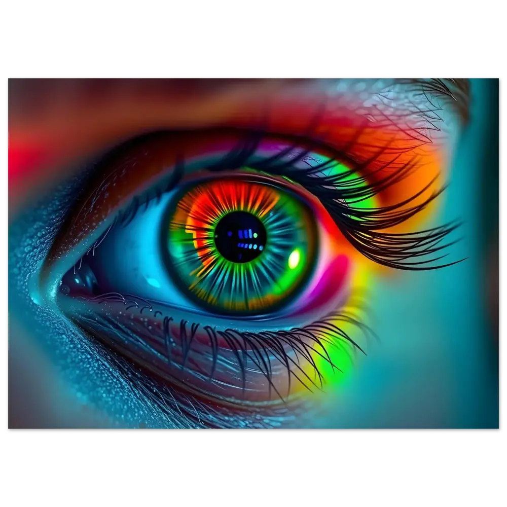Vibrant rainbow eye from Spectrum Vision Poster Chromatic Stare PixiOnyx Surreal Eye Print