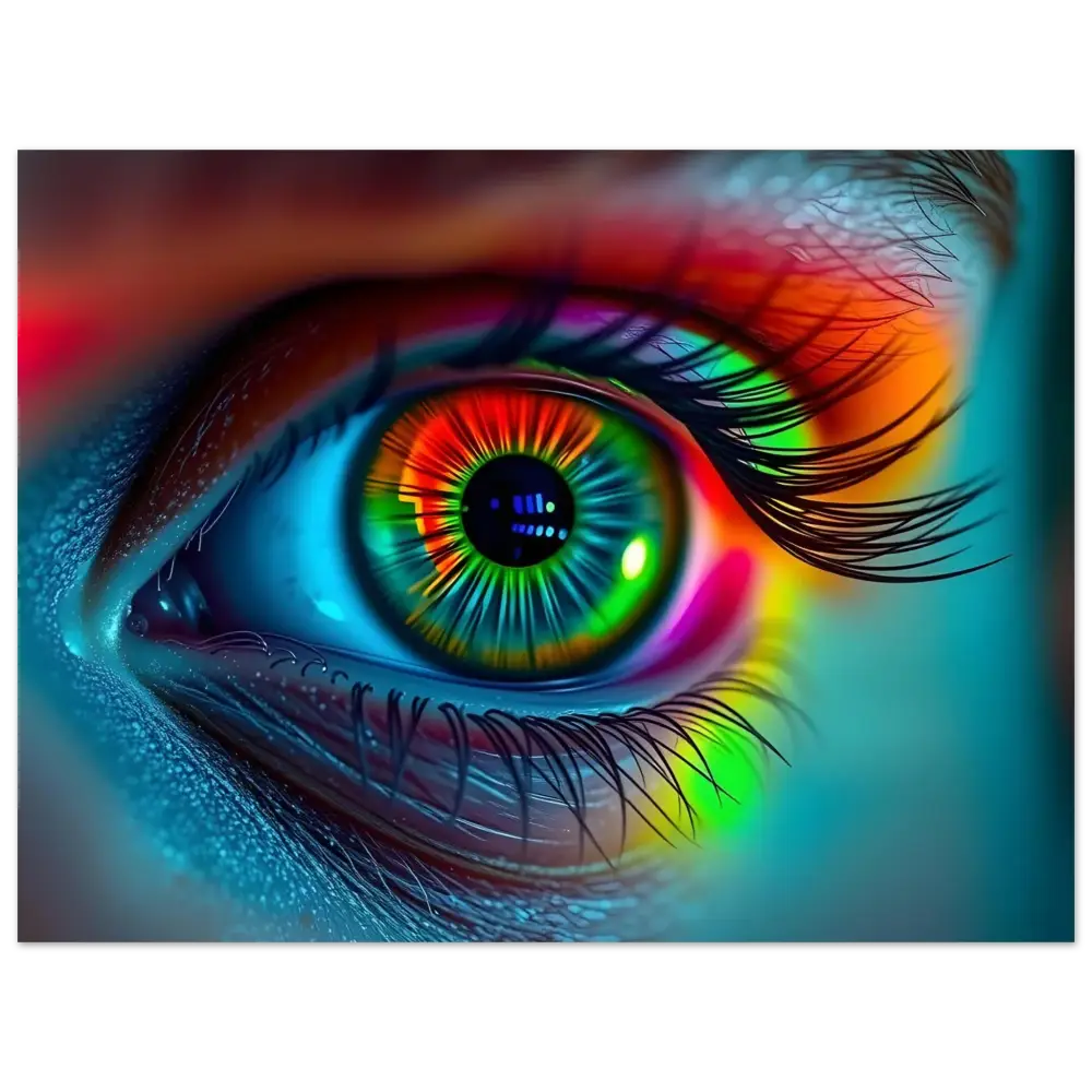Vibrant rainbow eye from Spectrum Vision Poster Chromatic Stare by PixiOnyx Surreal Eye Print