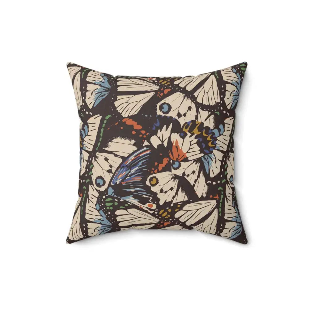 Dark brown Square Pillow with vibrant Butterfly Garden Bloom butterfly pattern