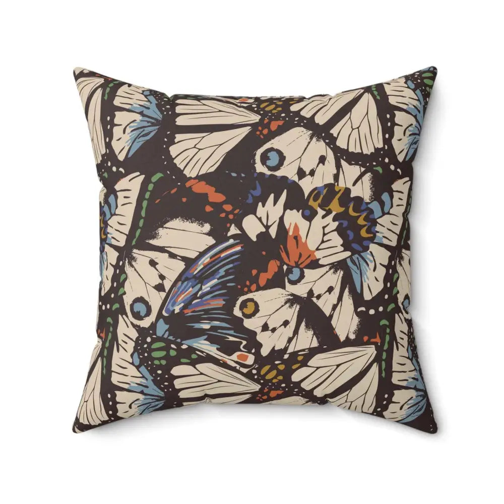 Square pillow with vibrant butterfly garden bloom pattern for decorative home decor