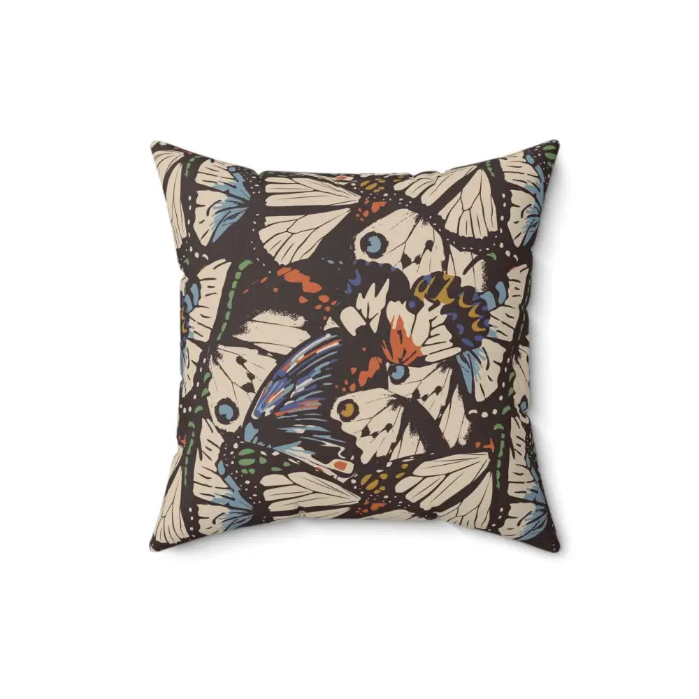 Square throw pillow with colorful butterfly garden bloom pattern for Butterfly Garden Bloom Cushion