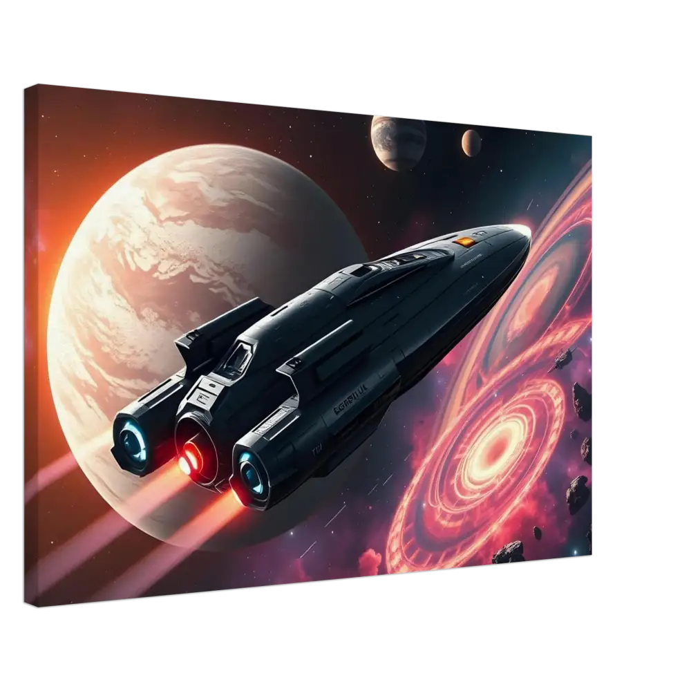 Framed spaceship art from Starship Voyager stretched canvas cinematic space adventure by PixiOnyx