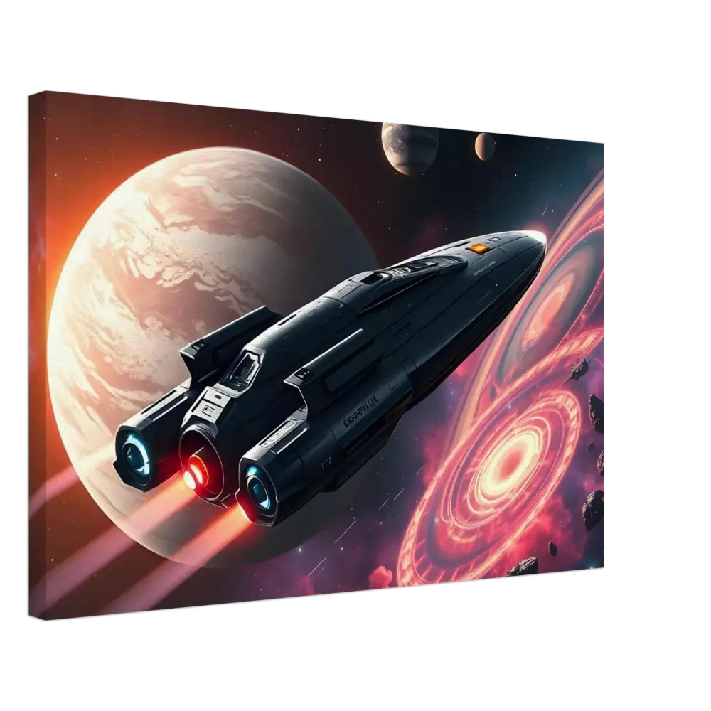 Canvas print of a spaceship in space for Starship Voyager Cinematic Space Adventure by PixiOnyx