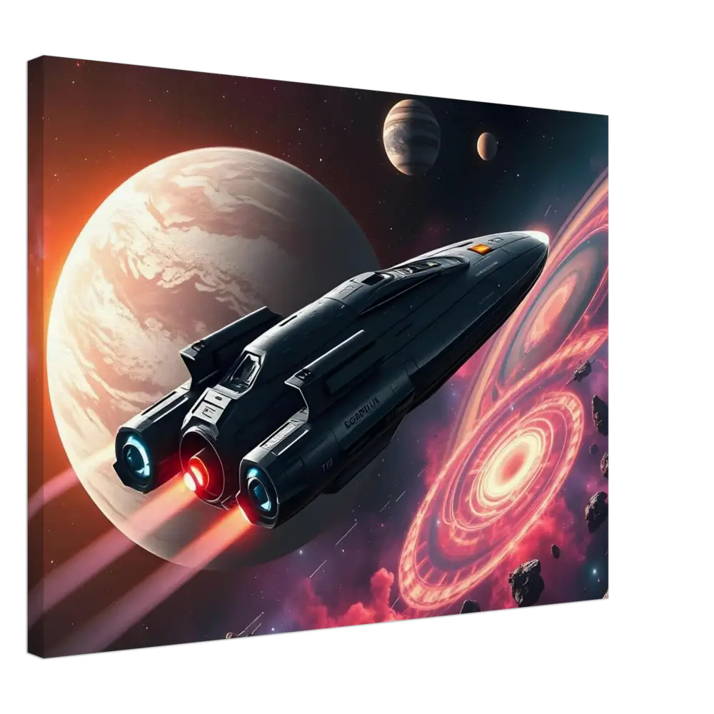 Futuristic spaceship canvas art from Starship Voyager by PixiOnyx for space decor