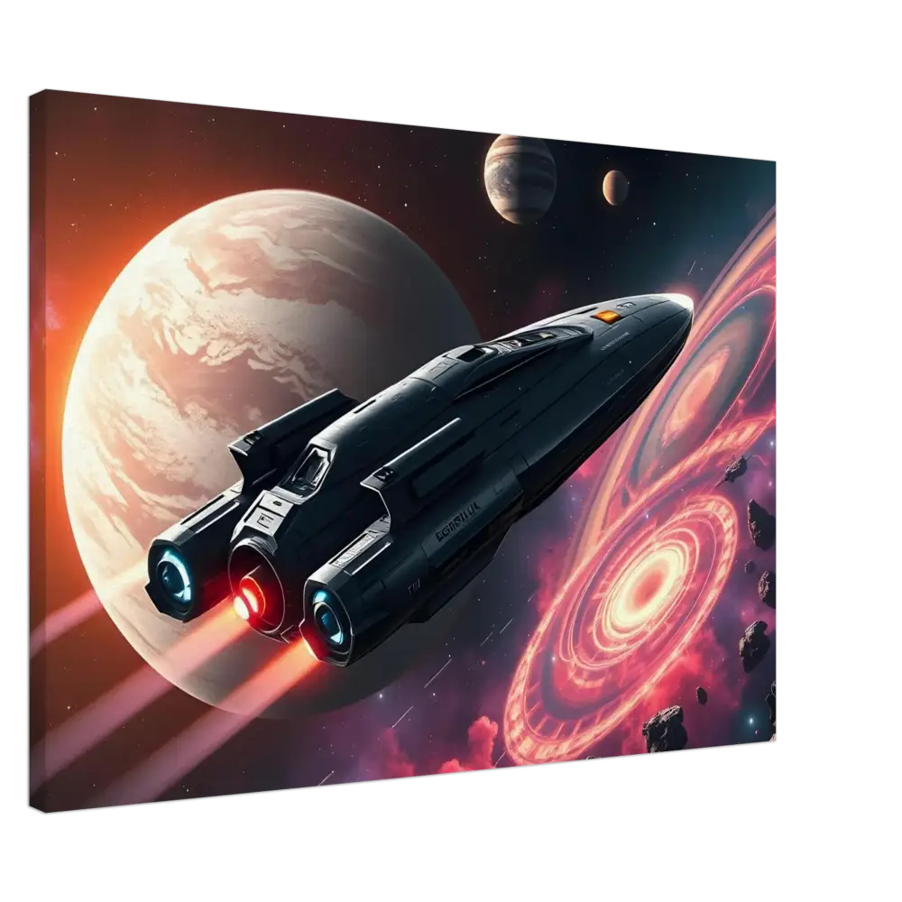 Futuristic spaceship canvas art from Starship Voyager cinematic space adventure by PixiOnyx