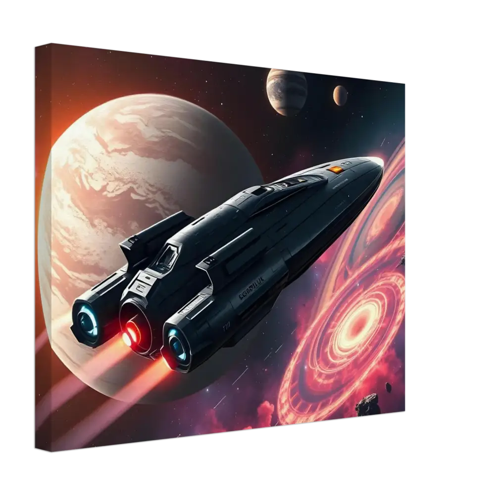 Canvas print of a spaceship in space for Starship Voyager Cinematic Space Adventure by PixiOnyx