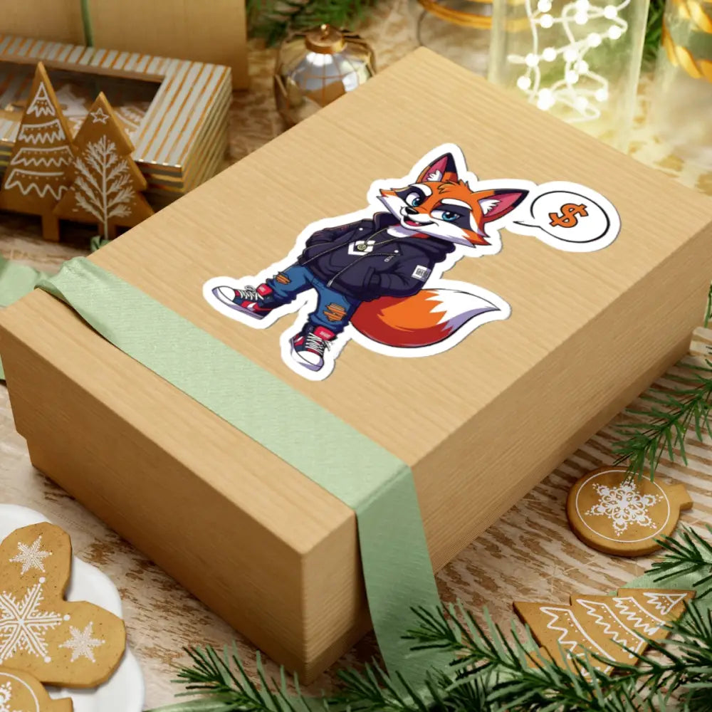 Gift box with cartoon fox sticker from Street Hustle Fox Kiss-Cut Sticker collection