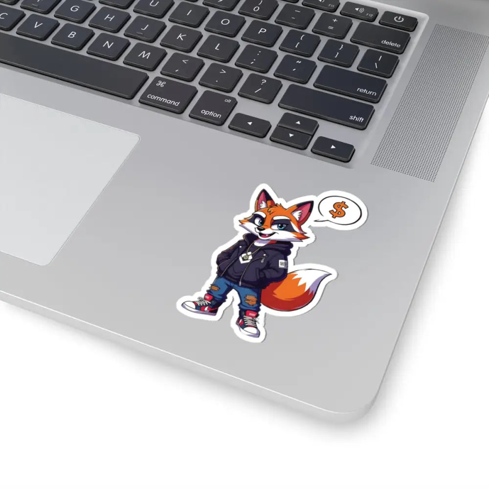 Cartoon fox sticker with dollar sign thought bubble from Street Hustle Fox Kiss-Cut Sticker collection