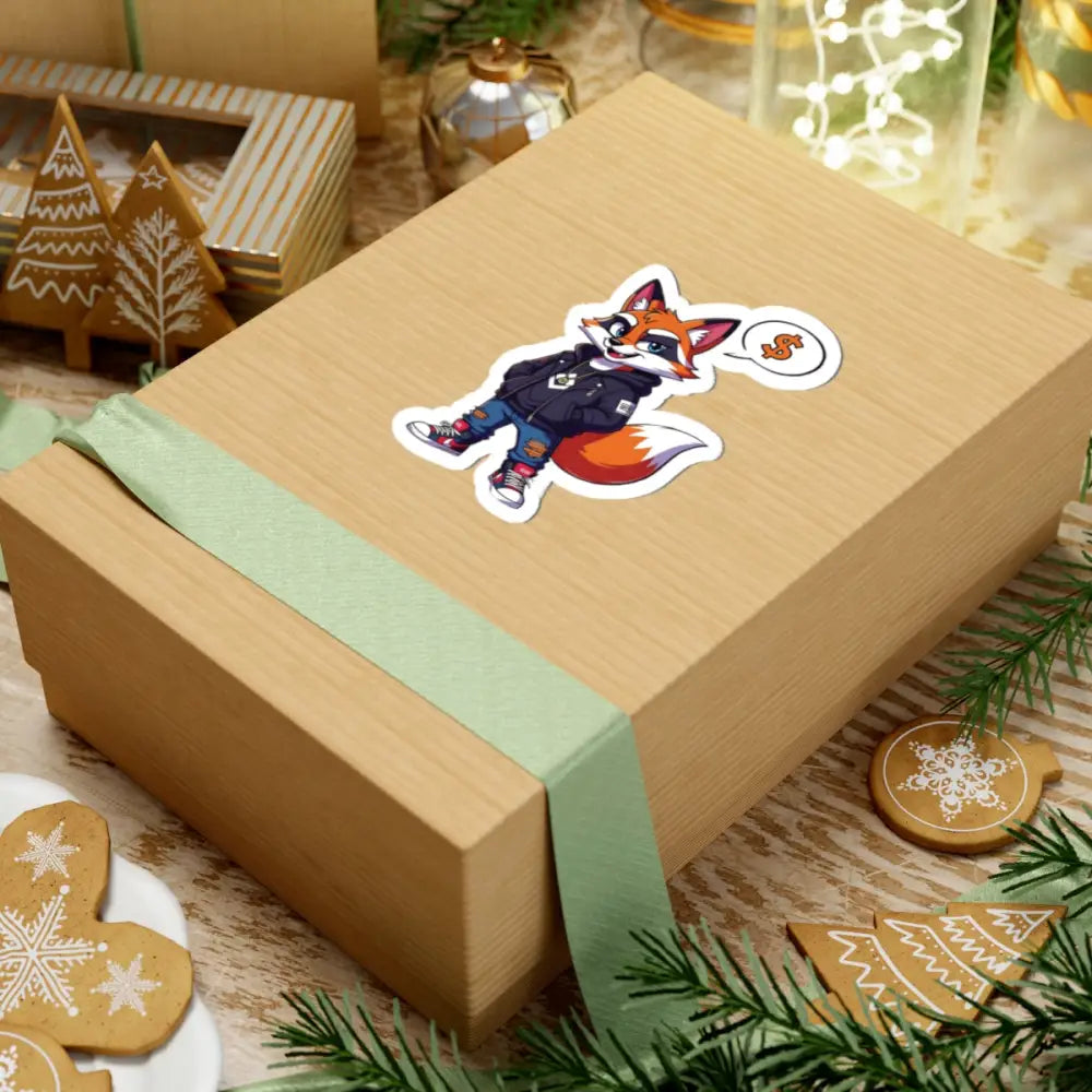 Gift box featuring a fox sticker from Street Hustle Fox Kiss-Cut Sticker Urban Style Animal Art