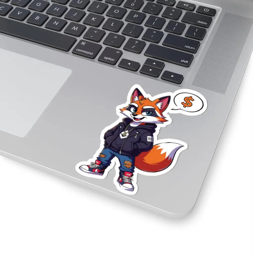 Cartoon fox sticker with money on its mind, urban style animal art by PixiOnyx