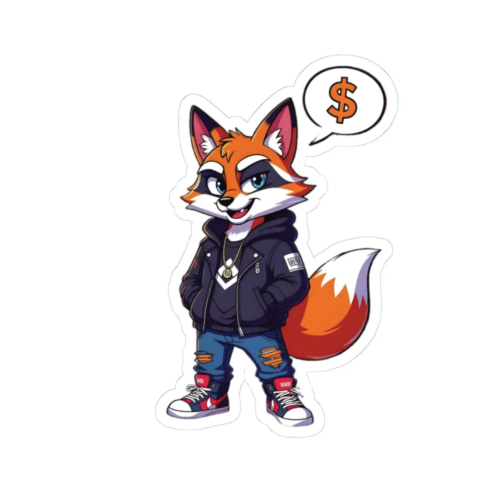 Cartoon fox sticker with money on its mind, urban style animal art by PixiOnyx