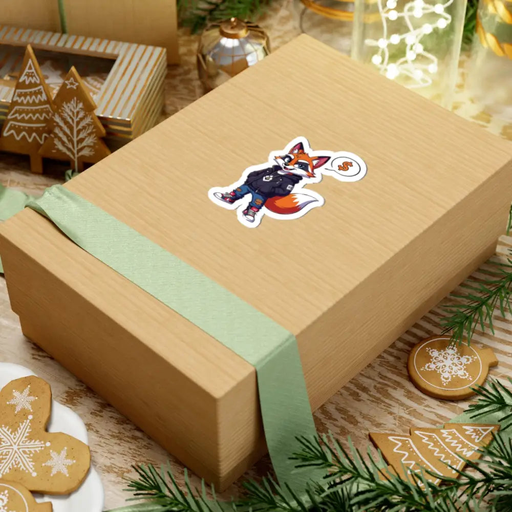 Gift box with fox sticker from Street Hustle Fox Kiss-Cut Sticker Urban Style Animal Art