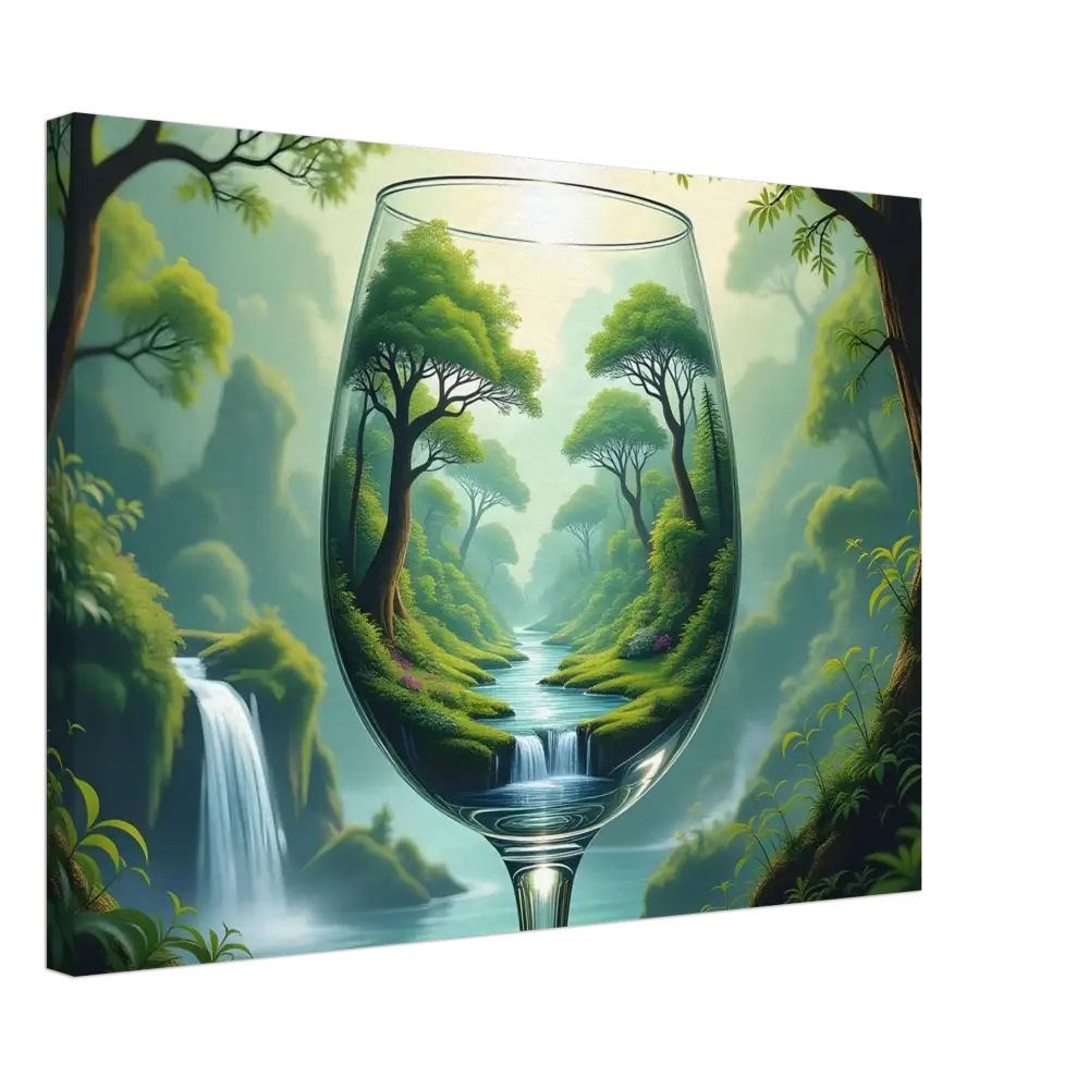 Wine glass with lush forest landscape for Surreal Forest Canvas PixiOnyx Natureflow Wrap