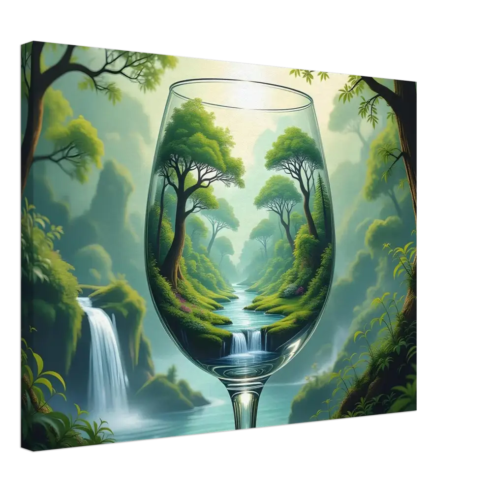 Wine glass with lush forest landscape displayed on PixiOnyx Natureflow Wrap