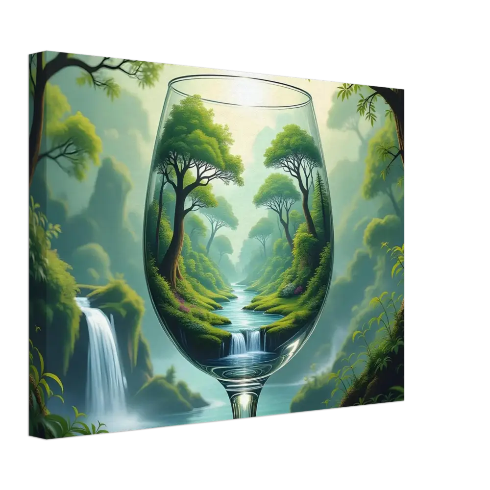 Nature-filled wine glass canvas art for Surreal Forest Canvas – World in a Glass by PixiOnyx